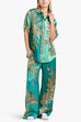 Karleedress Roll Up Short Sleeves Shirt and Wide Leg Pants Printed Satin Set