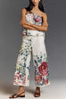 Karleedress Floral Print Strapless Ruffle Tube Top and Smocked Waist Wide Leg Pants