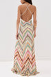 V Neck Open Back Colorful Print Maxi Dress