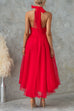 Karleedress Bow Knot Halter Open Back Tulle Maxi Dress