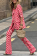 Karleedress Geometric Print Lapel Double Breasted Blazer and Flare Pants Set