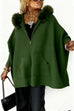 Karleedress Dolman Sleeves Zipper Up Pocketed Jacket with Faux Fur Hood