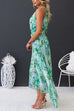 Karleedress V Neck Waisted Cut Out Floral Pleated Maxi Dress