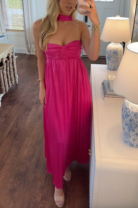 Karleedress Strapless Back Lace-up Satin Pleated Maxi Party Dress