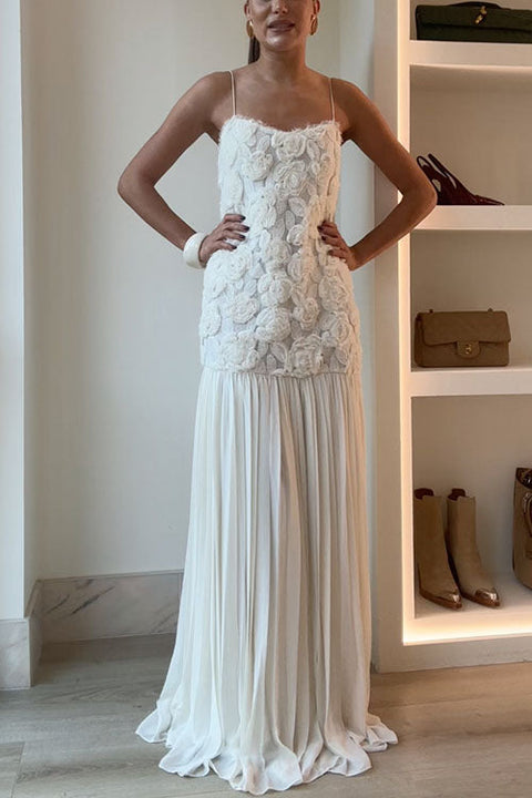 Karleedress Spaghetti Strap Floral Applique Patchwork Maxi Dress