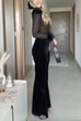 Karleedress Feather Cuffs Bell Bottom Velvet Splice Jumpsuit