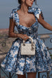 Karleedress Bow Shoulder Floral Print A-line Mini Cami Dress