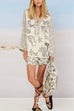 Karleedress Collared V Neck Shirt and Side Slit Shorts Vitamin Sea Print Set