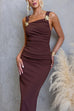 Adjustable Strap Back Slit Ruched Bodycon Maxi Dress