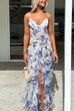 Karleedress Cut Out Backless Frill Trim Slit Floral Print Maxi Cami Dress
