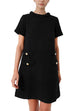 Karleedress Elegant Crewneck Short Sleeves Buttons Tweed Dress