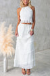 Karleedress Halter Backless Crop Top and Ruffle Tiered Maxi Skirt Chiffon Set