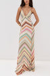 V Neck Open Back Colorful Print Maxi Dress