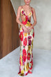 Karleedress V Neck Cut Out Floral Print Maxi Cami Dress