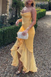 Karleedress Spaghetti Strap Mesh Splice Draped Ruffle Maxi Dress