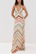 V Neck Open Back Colorful Print Maxi Dress