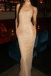 Karleedress Strapless Ruched Glitter Mesh Bodycon Maxi Gown