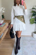 Long Sleeves Button Up Pleated Hem Mini Shirt Dress