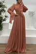 Flare Long Sleeves Twist Front Ruched Flowy Maxi Dress