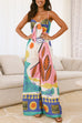 Karleedress Knot Front Cut Out Pocketed Wide Leg Printed Cami Jumpsuit