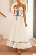 Karleedress Spaghetti Strap Frill Trim Tie Bow Maxi Dress