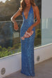 Halter Deep V Neck Open Back Sequin Maxi Party Dress