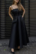 Karleedress Spaghetti Strap Waisted A-line Satin Maxi Dress