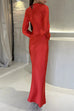 Karleedress Round Neck Long Sleeves Satin Maxi Party Dress