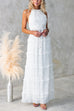 Karleedress Halter Backless Crop Top and Ruffle Tiered Maxi Skirt Chiffon Set