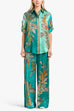 Karleedress Roll Up Short Sleeves Shirt and Wide Leg Pants Printed Satin Set