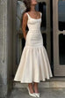 Karleedress U Neck Sleeveless Ruffle Bodycon Midi Dress