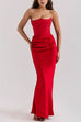 Karleedress Strapless Ruched Satin Splice Bodycon Maxi Dress