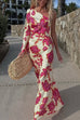 Karleedress One Shoulder Long Sleeve Floral Print Maxi Dress