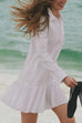 Long Sleeves Button Up Pleated Hem Mini Shirt Dress