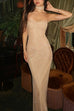 Karleedress Strapless Ruched Glitter Mesh Bodycon Maxi Gown