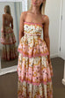 Karleedress Spaghetti Strap Back Lace-up Ruffle Layered Floral Print Maxi Dress