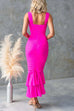 Karleedress Sleeveless Cut Out Ruched Ruffle Bodycon Maxi Dress