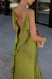 Karleedress High Slit Back Drape Cascading Satin Maxi Cami Dress