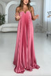 Strapless V Neck Pleated Swing Maxi Party Dress