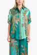 Karleedress Roll Up Short Sleeves Shirt and Wide Leg Pants Printed Satin Set
