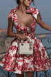 Karleedress Bow Shoulder Floral Print A-line Mini Cami Dress