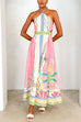 Halter Lace-up Backless Rio Print Maxi Dress