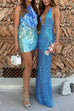 Halter Deep V Neck Open Back Sequin Maxi Party Dress