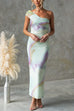 One Shoulder Watercolor Swirl Maxi Bodycon Dress