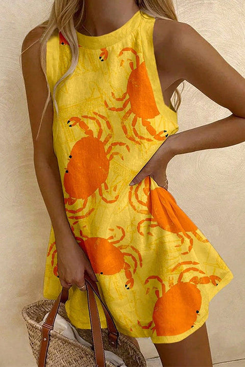 Karleedress Sleeveless Crab Print A-line Mini Dress
