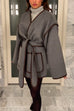 Karleedress Open Front Pocketed Splice Coat with Belt