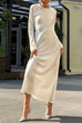 Karleedress Round Neck Long Sleeves Satin Maxi Party Dress