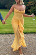 Karleedress Spaghetti Strap Mesh Splice Draped Ruffle Maxi Dress