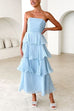 Karleedress Strapless Ruffle Layered Maxi Dress