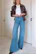 Karleedress Lapel Zip Up Faux Leather Bomber Jacket